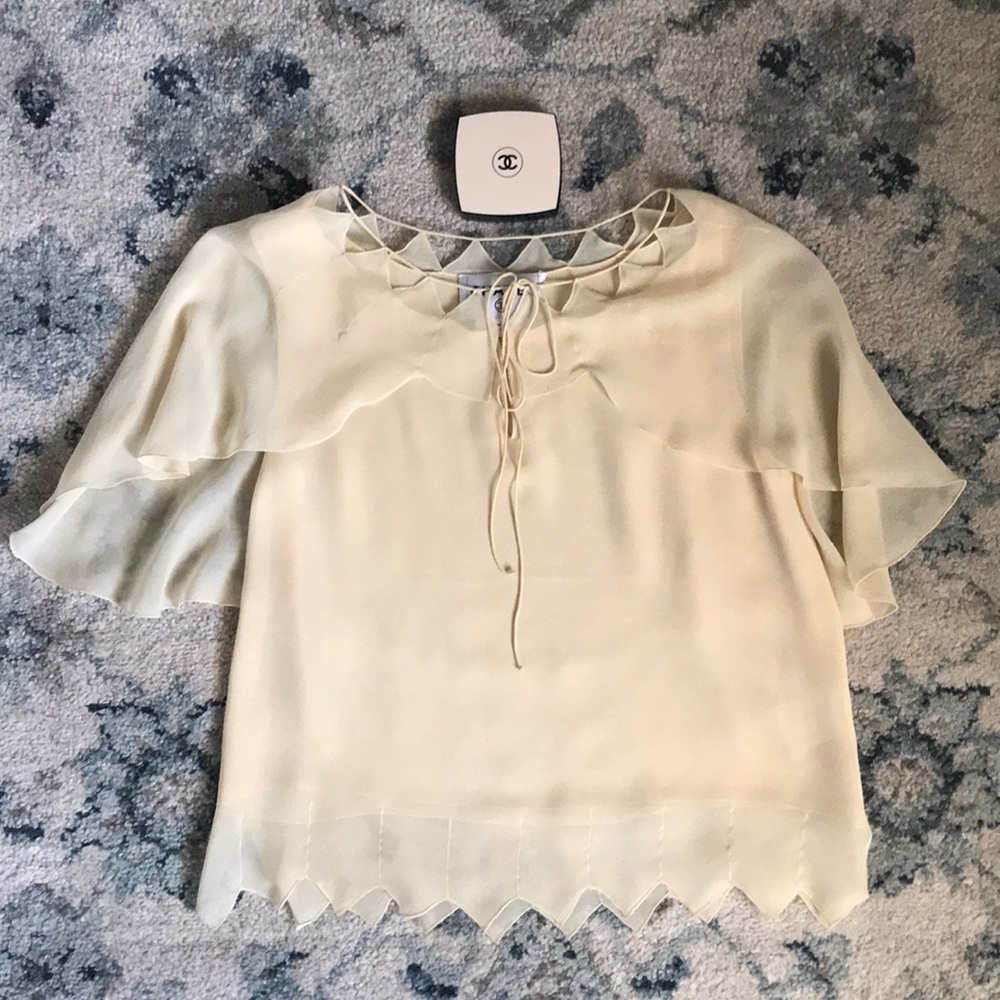 Chanel silk chiffon flutter sleeve blouse US S